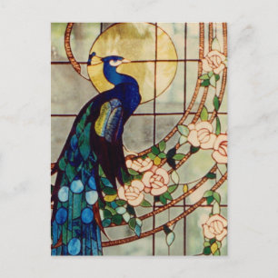 Carte Postale Beau Peacock en verre teint