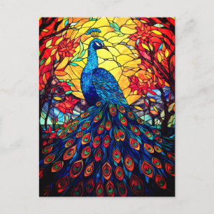 Carte Postale Beau Peacock Vitrail Art de la faune