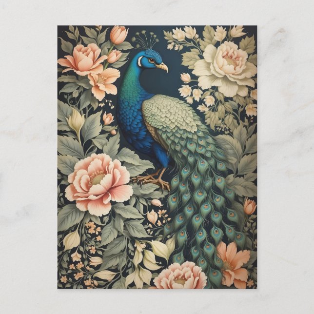 Carte Postale Beau Peacock William Morris Inspiré Floral (Devant)