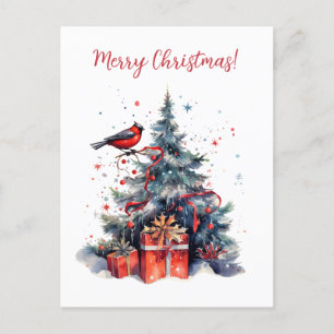 Carte Postale Beau sapin de Noël avec Graphisme d'oiseaux