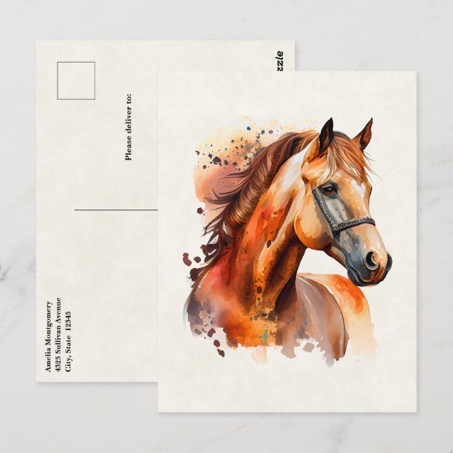 Carte Postale Beau Sorrel Horse Portrait (Devant / Derrière)