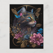 Beau steampunk Maine Coon avec fleurs IA art