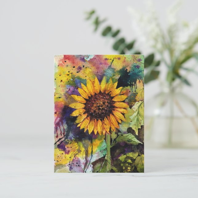 Carte Postale Beau Tournesol En Aquarelle (Debout devant)