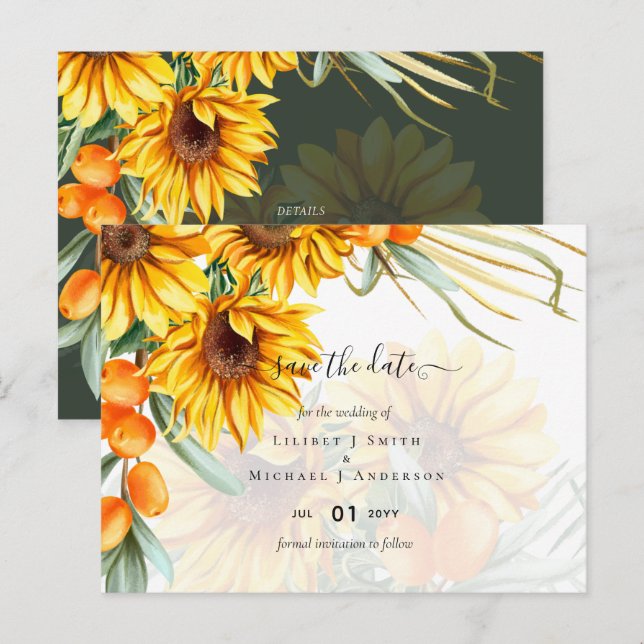 Carte Postale Beau tournesol rustique Pampas Mariage en herbe (Devant / Derrière)