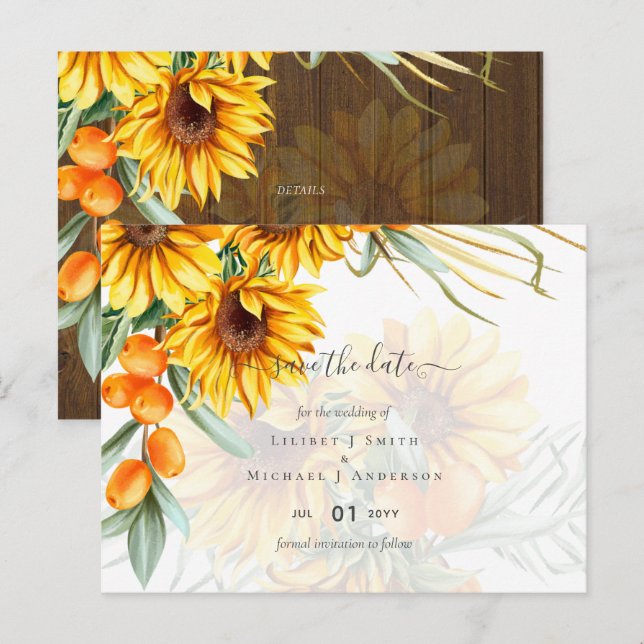 Carte Postale Beau tournesol rustique Pampas Mariage en herbe (Devant / Derrière)