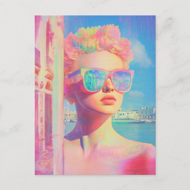 Carte Postale Beauté côtière de Neon avec lunettes de soleil (Devant)