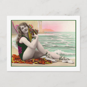 Carte Postale Beauté de bain en maillot de bain vert
