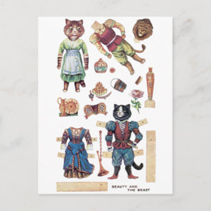 Carte Postale Beauté et bête, poupée en papier, Louis Wain