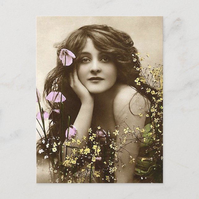 Carte Postale Beauté vintage aux fleurs (Devant)