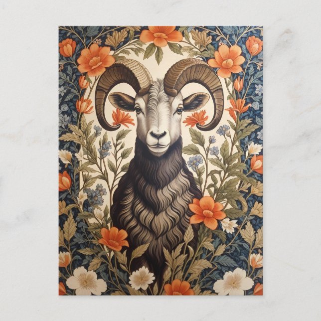 Carte Postale Beautiful Big Horn Sheep William Morris Inspired (Devant)