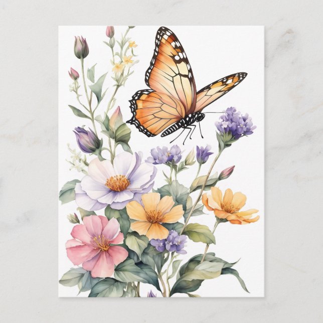 Carte Postale Beautiful Monarch Butterfly Watercolor (Devant)