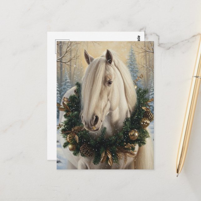Carte Postale Beautiful Palomino Horse Christmas (Devant/Arrière en situation)