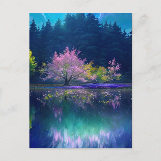 Carte Postale Beaux arbres au bord du lac Serene (Devant)