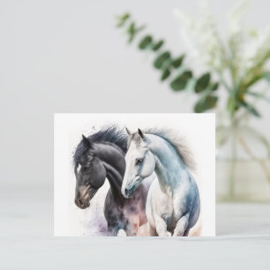 Carte Postale Beaux Chevaux en Aquarelle