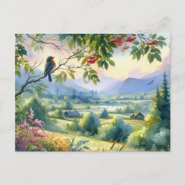 Carte Postale Beaux oiseaux Paysage d'été 4 (Devant)