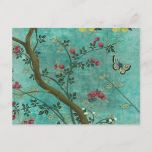 Carte Postale Beaux papillons d'arbre de fleurs antiques vintage