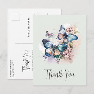 Carte Postale Beaux papillons et Merci de fleurs