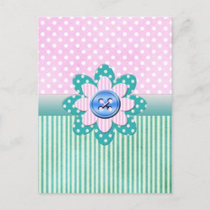 Carte Postale Beaux pois aux rayures roses douces et bleues