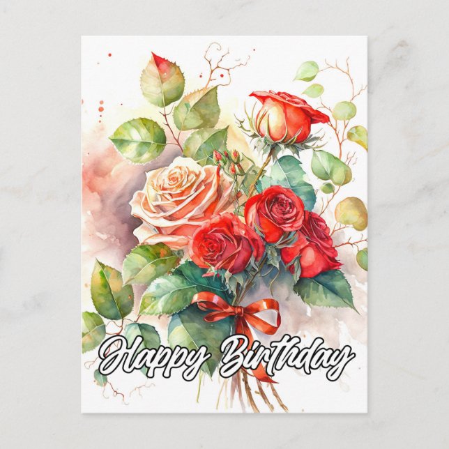 Carte Postale Beaux Roses Rouges Vintage (Devant)