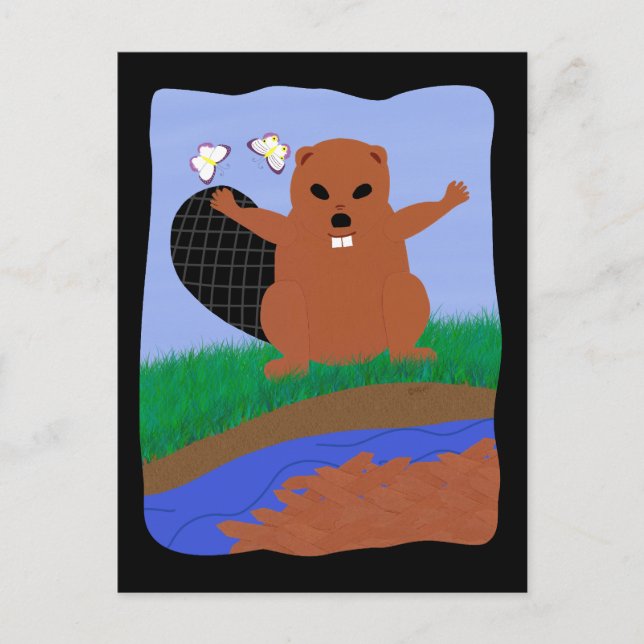 Carte Postale Beaver Building Dam Cartoon Art (Devant)