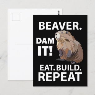Carte Postale Beaver Eat Build Repeat Funny