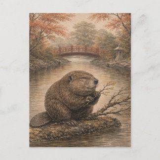 Carte Postale Beaver Japanese Landscape Postcard