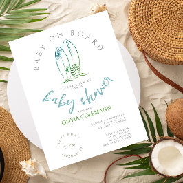 Carte Postale Bébé à bord Baby shower de surf aquarelle