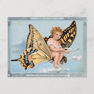 Carte Postale Bébé Ange Papillon Victorien