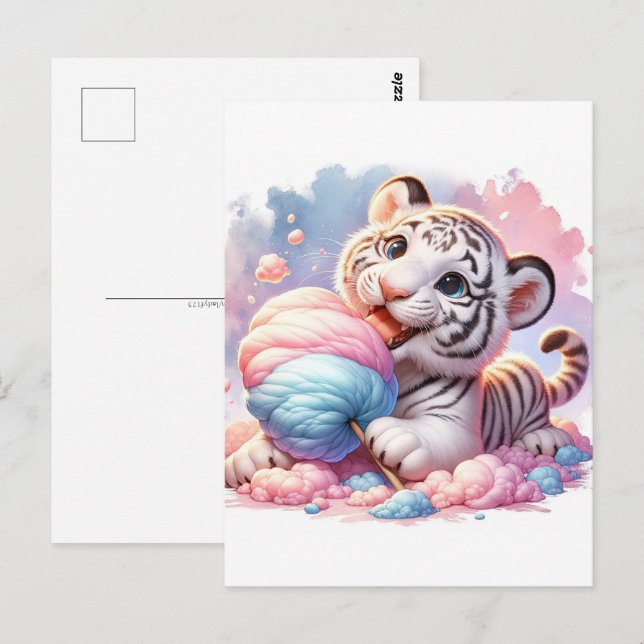 Carte Postale Bébé, animal mignon avec bonbons en coton, Post-cr (Devant / Derrière)