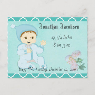 Carte Postale Bébé bébé garçon en bleu avec fleurs