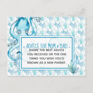 Carte Postale Bébé bleu Baby shower Octopus Conseils pour maman