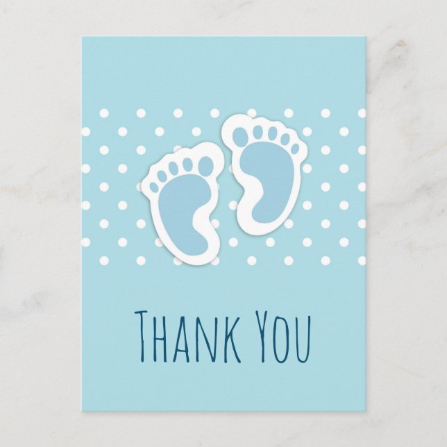 Carte Postale Bébé bleu mou Pieds de garçon Illustration Merci (Devant)