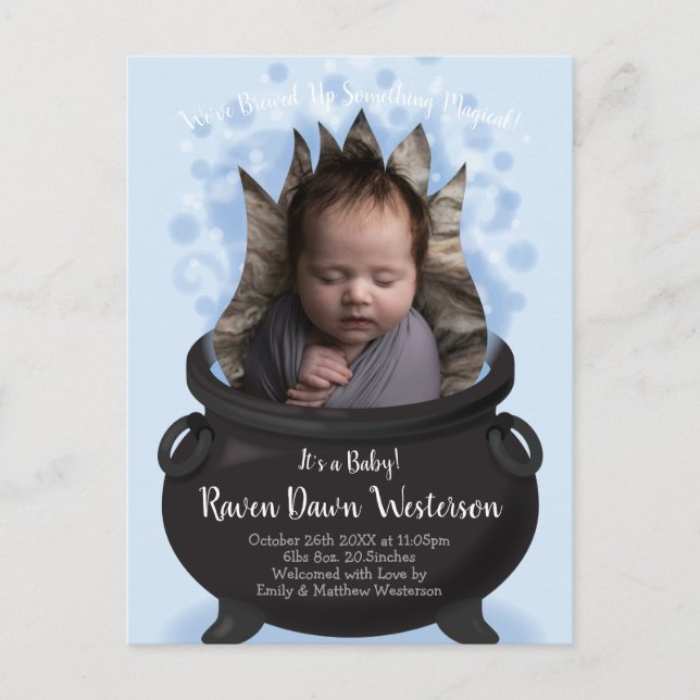 Carte Postale Bébé brasse Faire-part de naissance sorcière garço (Devant)