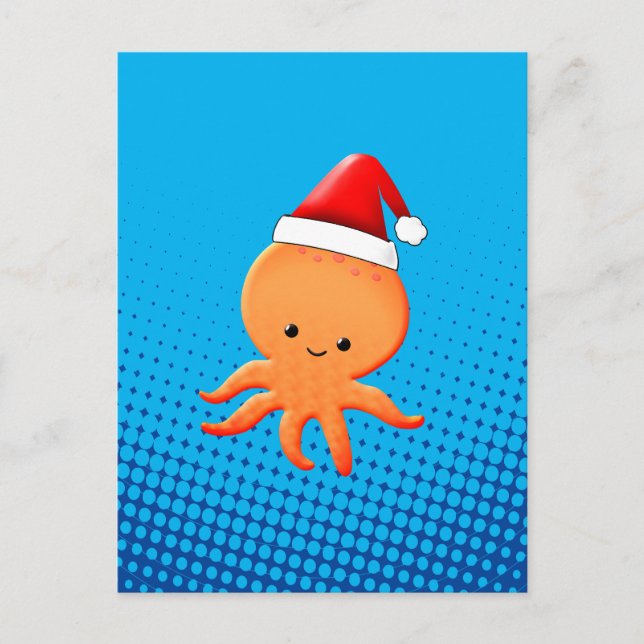 Carte Postale Bébé de Cartoon mignon Octopus Santas Casquette (Devant)
