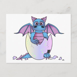Carte Postale Bébé de Dragon mignon dans Oeuf Cracké - Bleu / Vi
