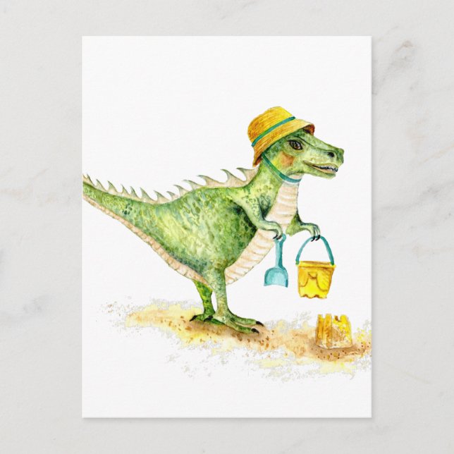 Carte Postale Bébé Dinosaure T-Rex sur la Plage (Devant)