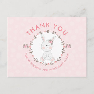 Carte Postale Bébé doux lapin Baby shower Floral Merci