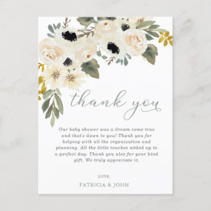 Carte Postale Bébé en fleur d'ivoire fleuri Baby shower Merci