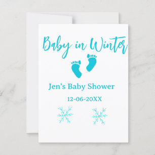Carte Postale Bébé en hiver baby shower bleu bébé pieds snowflak
