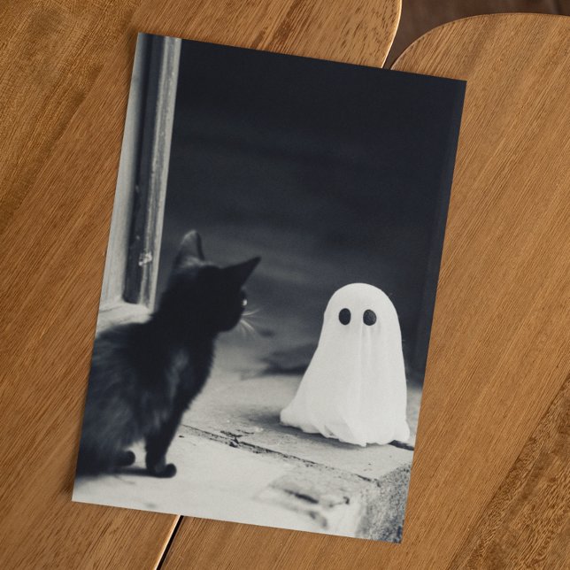 Carte Postale Bébé Fantôme Mignon et Chaton Halloween (Créateur téléchargé)