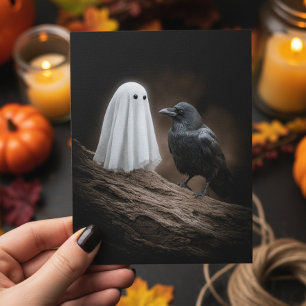 Carte Postale Bébé Fantôme Mignon et Corbeau Halloween