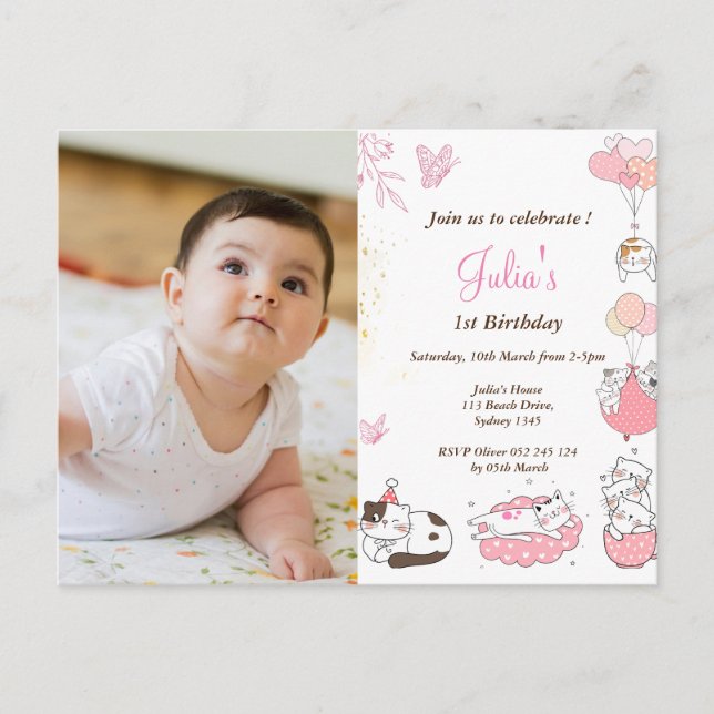Carte Postale Bébé fille 1er anniversaire photo (Devant)