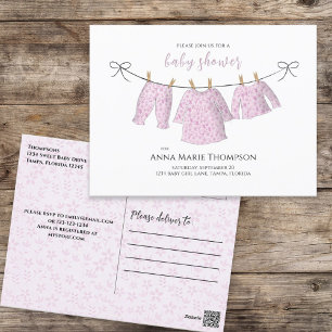 Carte Postale Bébé Fille Rose Floral Mignon Aquarelle Vêtements 