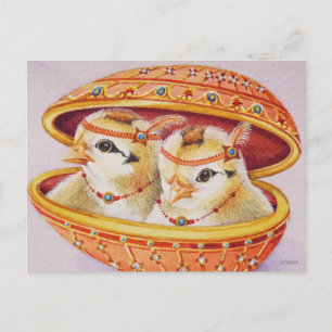 Carte Postale Bébé Flamme de Pâques Poussins Orange Oeuf Aquarel