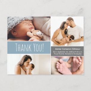 Carte Postale Bébé garçon Bleu Photo Collage remerciement pour l