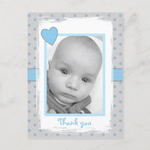 Carte Postale Bébé garçon photo merci pour le cadeau bleu et gri