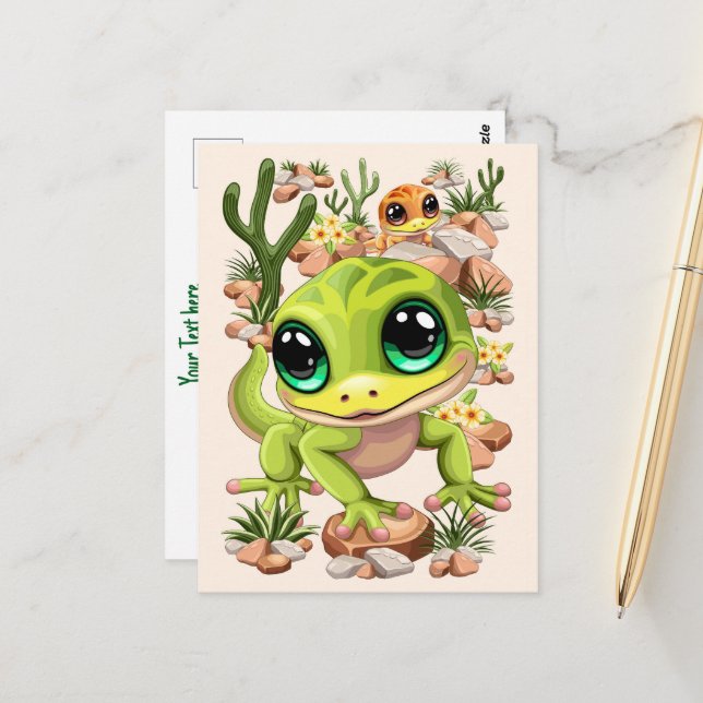 Carte Postale Bébé Geckos jote personnages de dessin (Devant/Arrière en situation)