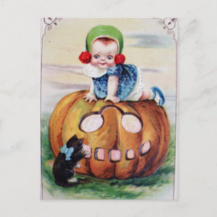 Carte Postale Bébé Halloween vintage sur Citrouille