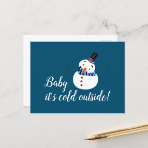 Carte Postale Bébé Il fait froid dehors, bonhomme de neige bleu