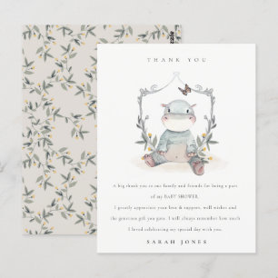 Carte Postale Bébé jaune mignon Hippo Fauna Baby shower Merci